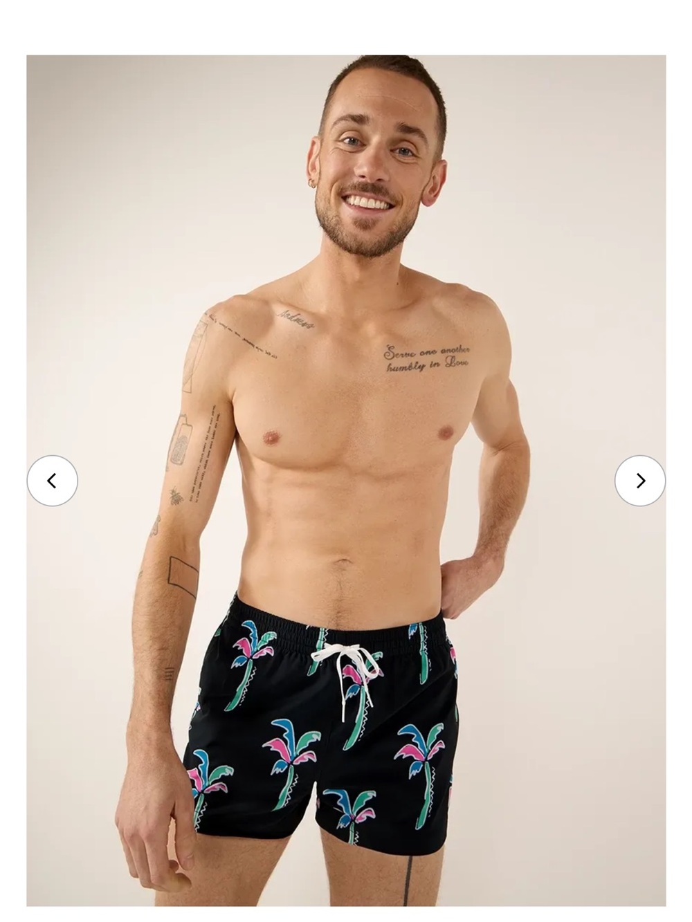 Chubbies Havana Nights Palm Tree Swim Trunks Large 5.5” Black EUC